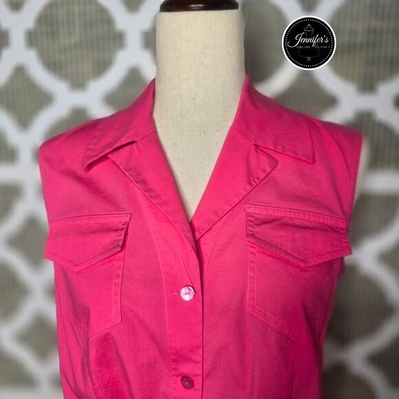 3/$30 Rafaella Pink Collared Sleeveless Button Front with Tie Blouse Size 8 - Picture 4 of 9
